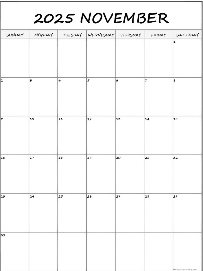 Minimalist November 2025 calendar black and white