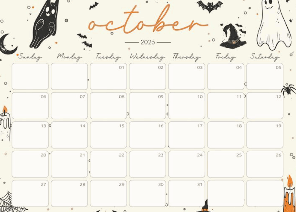 October 2025 Calendar Template JPG Free