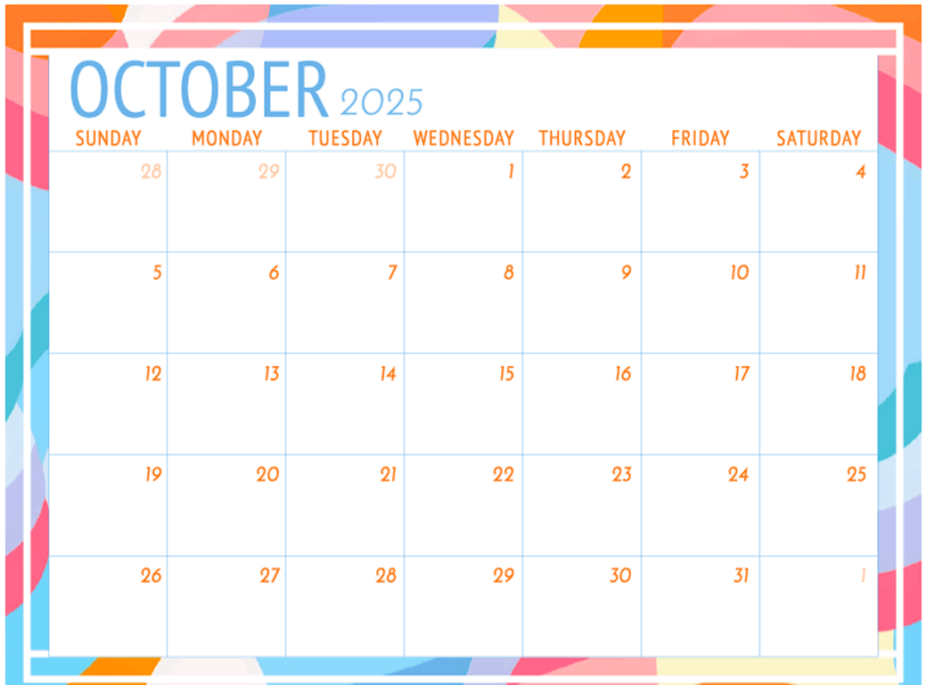 October 2025 Printable Calendar for Better Planning