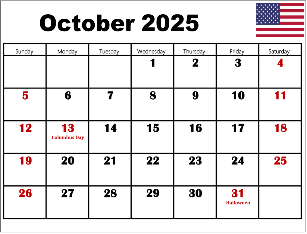 Printable October 2025 Calendar with Holiday Highlights Printable October 2025 Calendar with Holiday Highlights