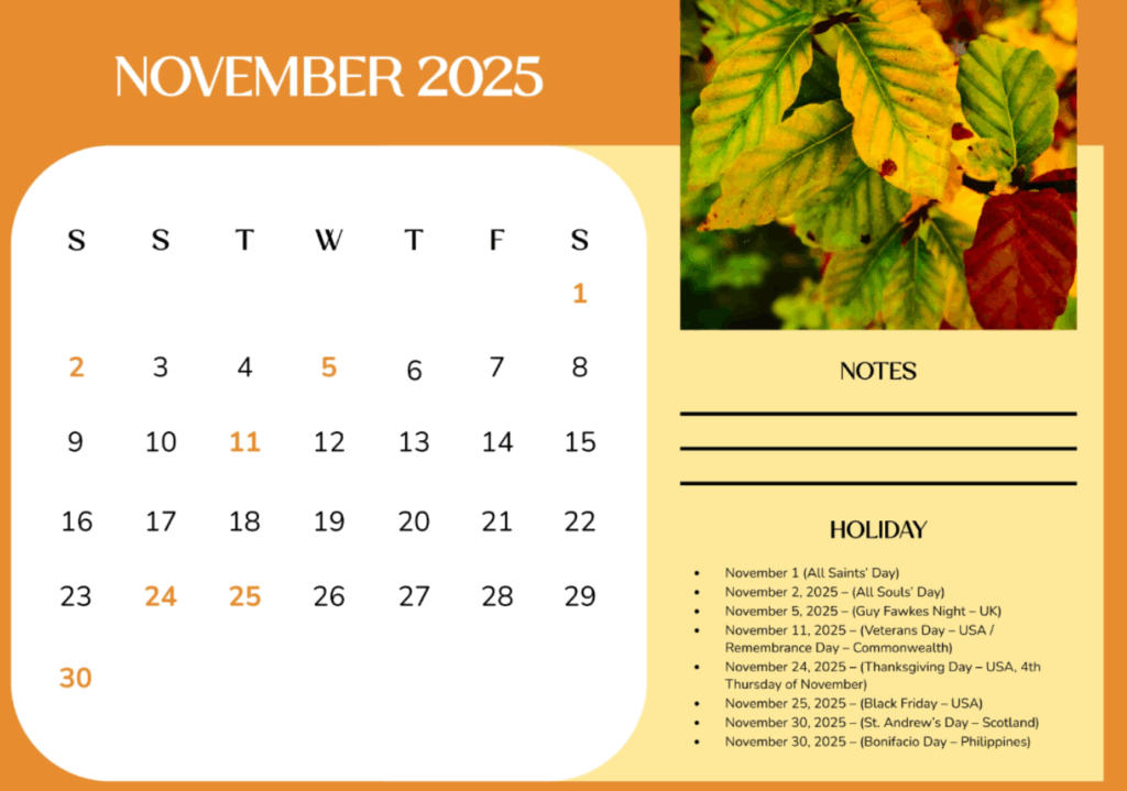 A person using a fillable November 2025 calendar on a tablet to schedule appointments