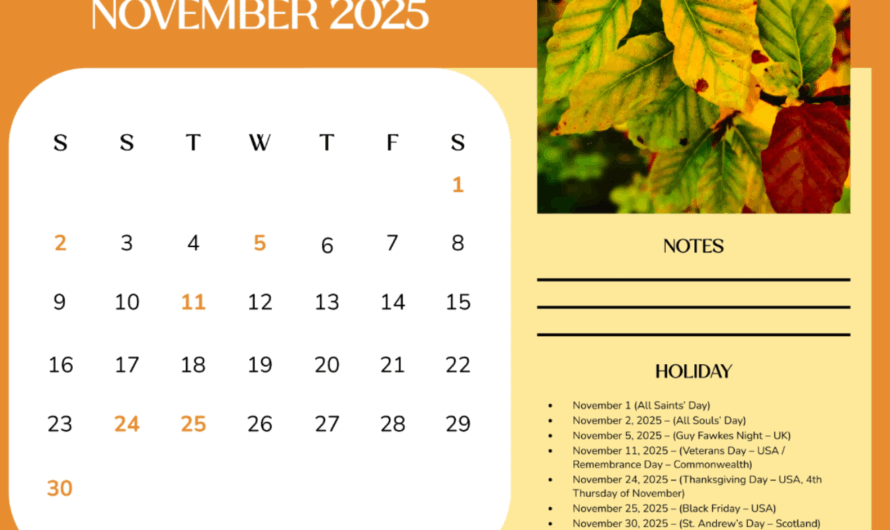 U.S. November 2025 Calendar — Free Printable & Fillable