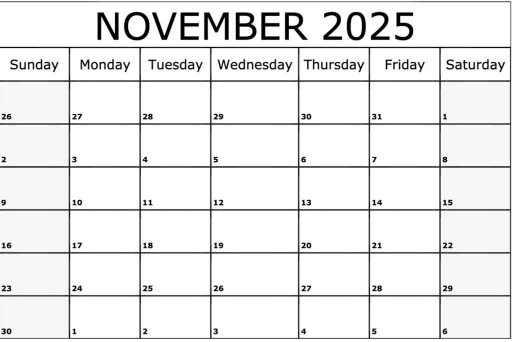 A printable U.S. November 2025 calendar with Veterans Day and Thanksgiving holidays clearly marked.