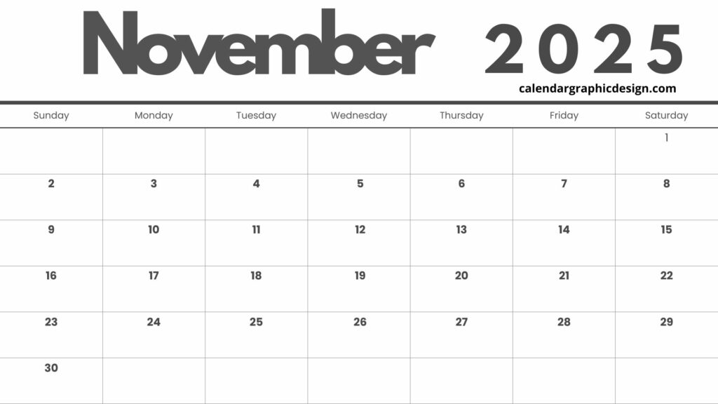 Blank calendar November 2025 PNG template for personal and office planning