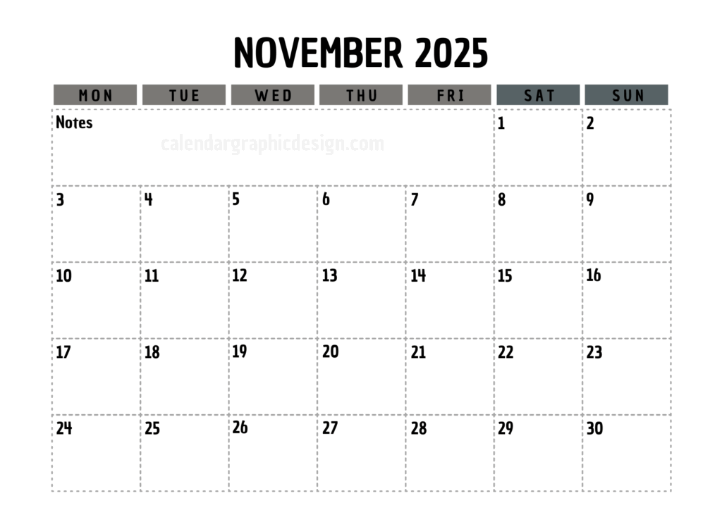 Blank calendar November 2025 picture template for personal and work planning