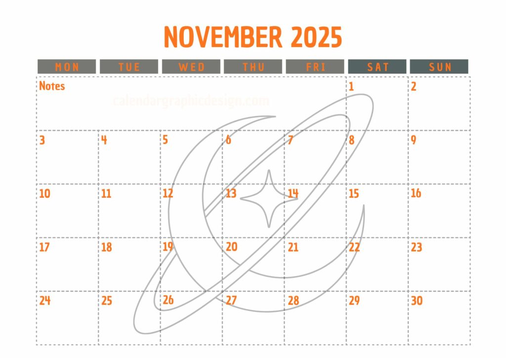 Colorful November 2025 calendar image design for home, office, and school use