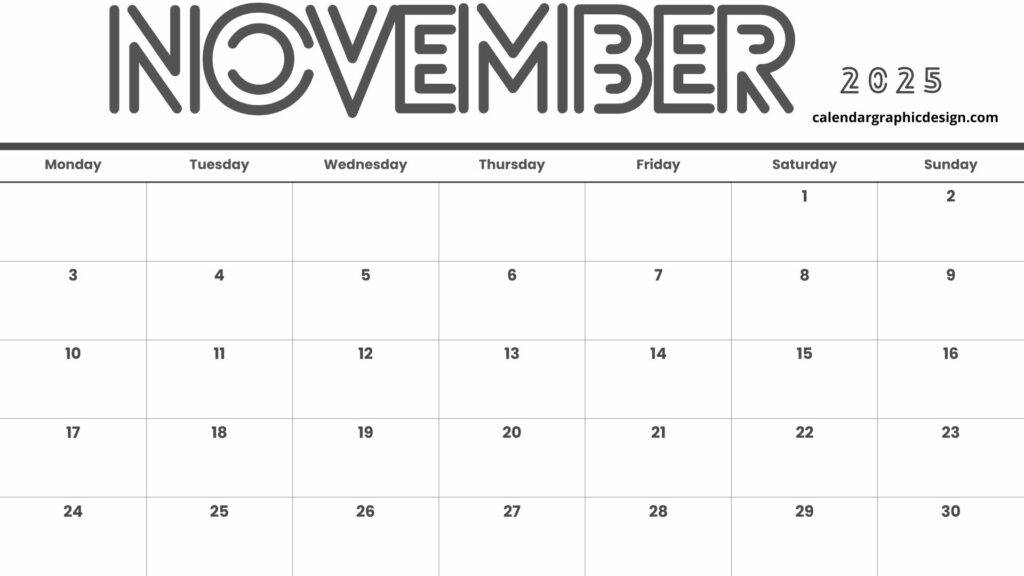 Colorful November 2025 calendar picture design for home, school, and work use