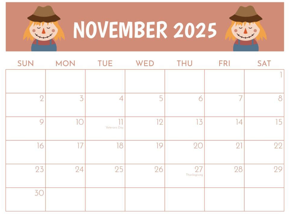 Editable November 2025 calendar PDF for tablets and print