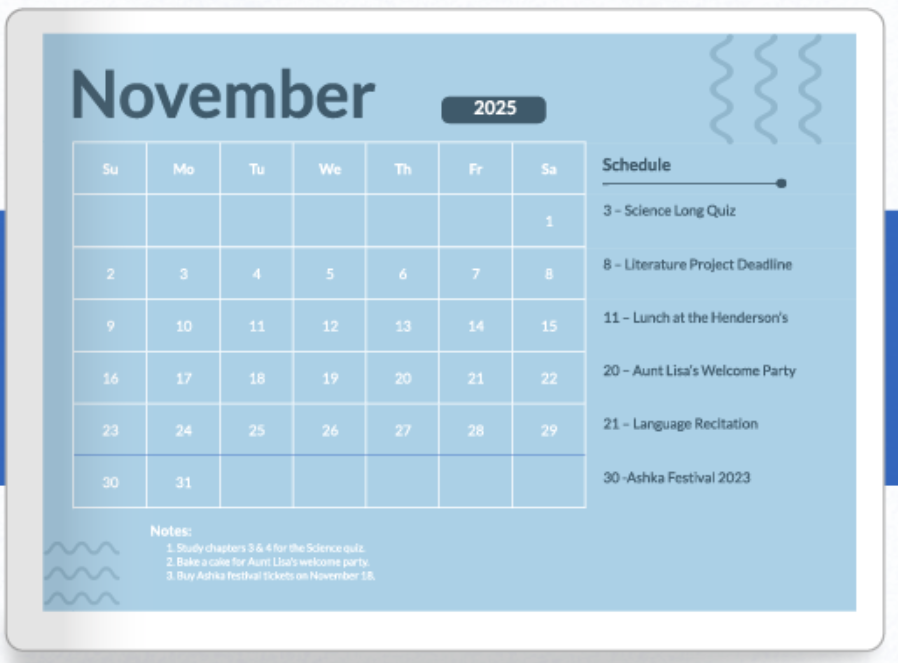 Editable November 2025 calendar template for work and school Editable November 2025 calendar template for work and school