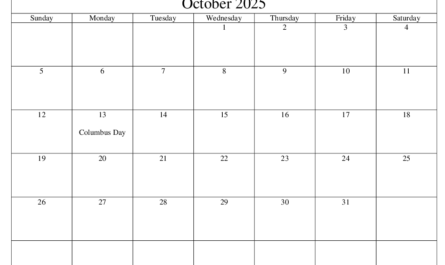 Editable October 2025 calendar for work and study planning