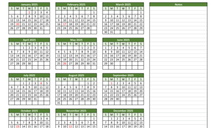 Free 2025 yearly calendar printable template with all months and holidays