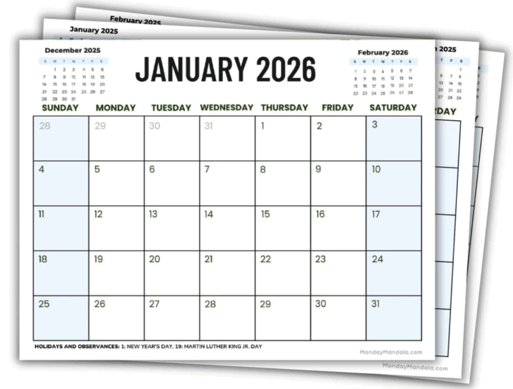 Collection of printable versions of historical and cultural calendars for 2026
