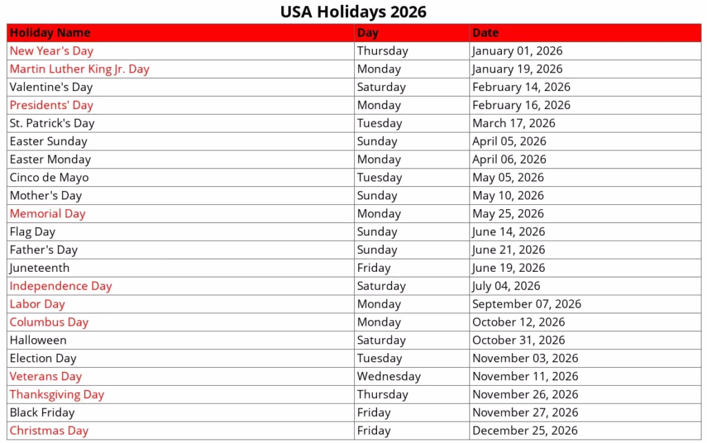 Free holiday calendar templates federal holidays