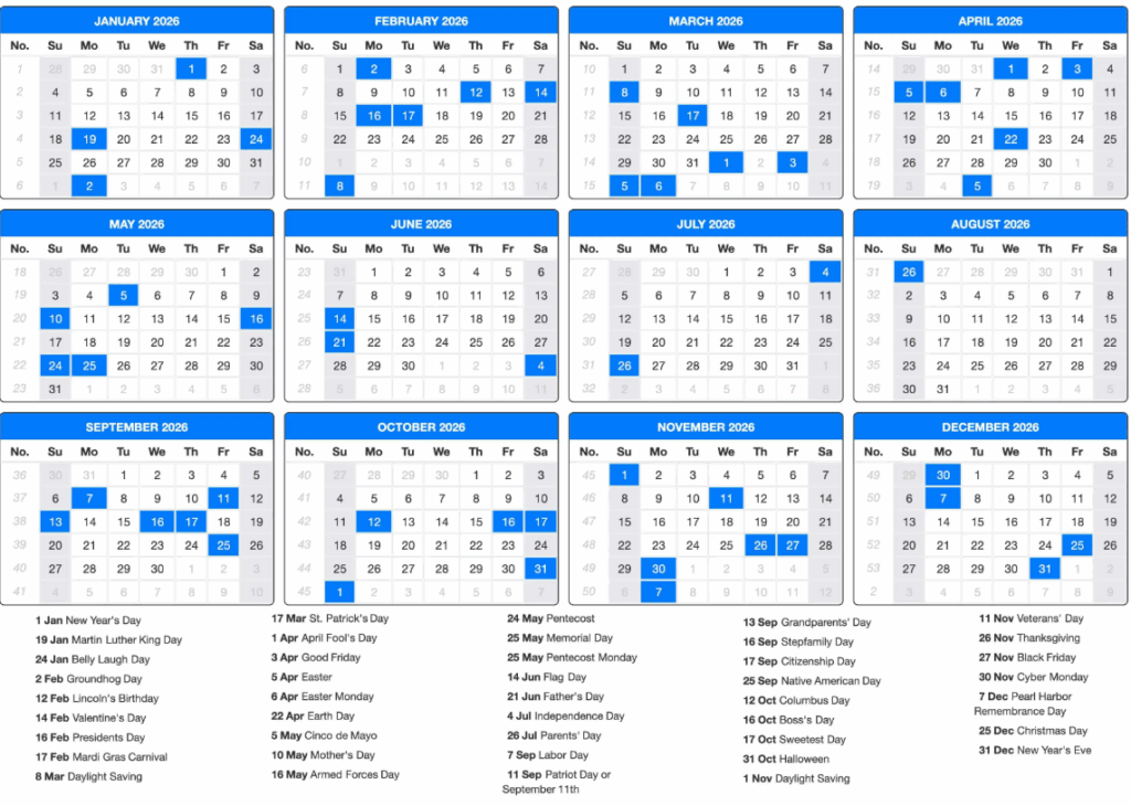Holiday calendar planning 2026 family coordination
