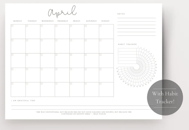 Minimalist printable calendar with quiet aesthetic design