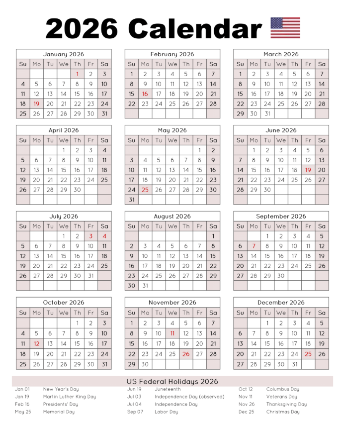 Time Management Holiday Schedule 2026