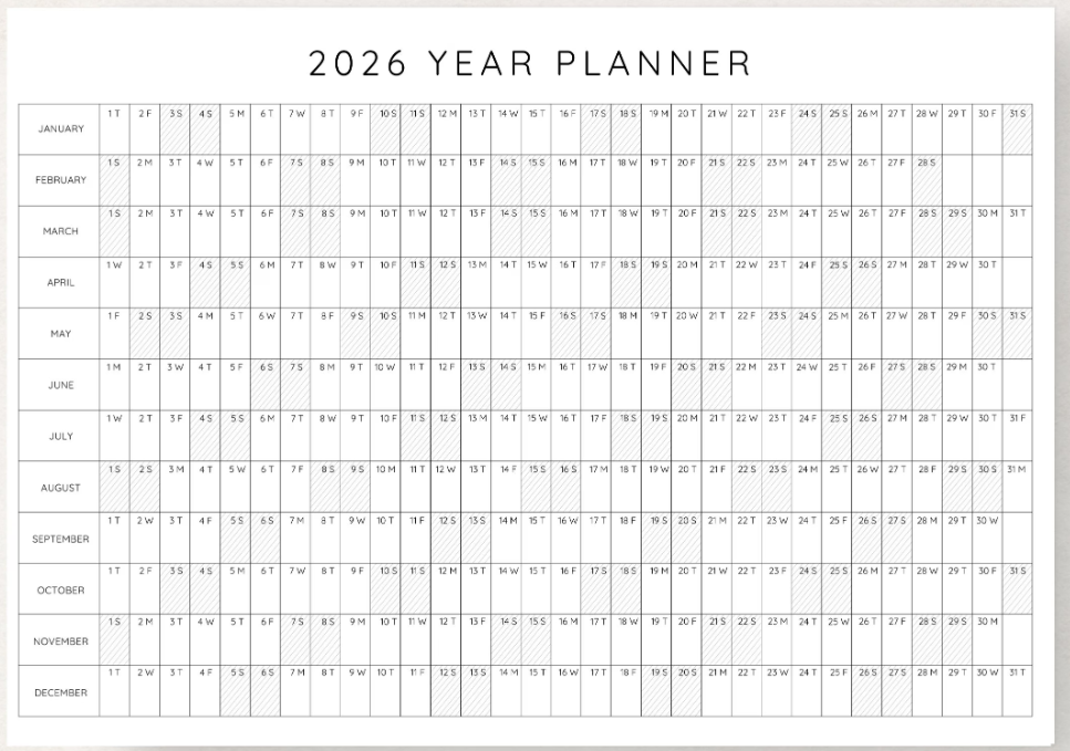 Volumetric Calendar Planner 2026 Aesthetic