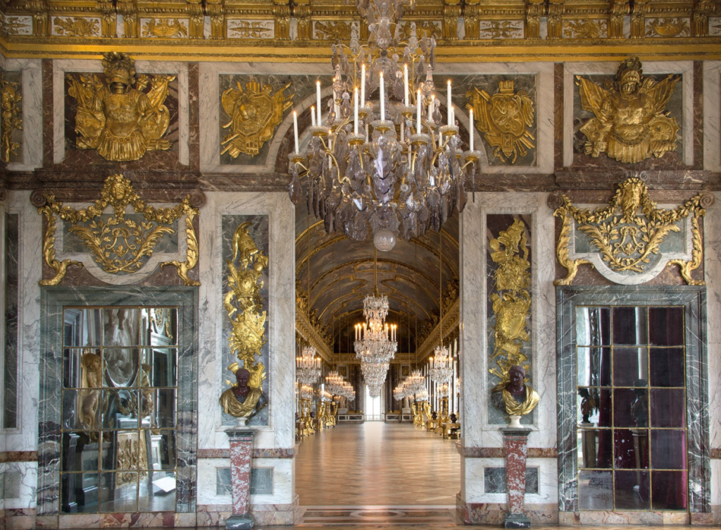 The Palace of Versailles 2026 Wall Calendar open to a page showing the Hall of Mirrors