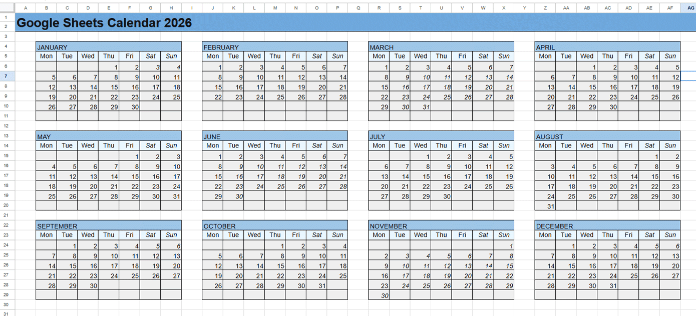 Cultural calendar 2026 template with festivals and heritage month highlights