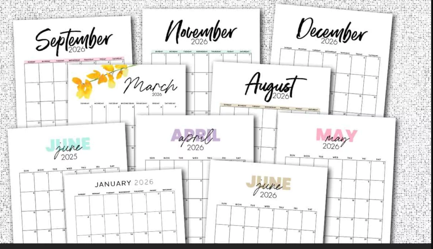 printable calendar ideas for 2026 monthly and weekly templates layout