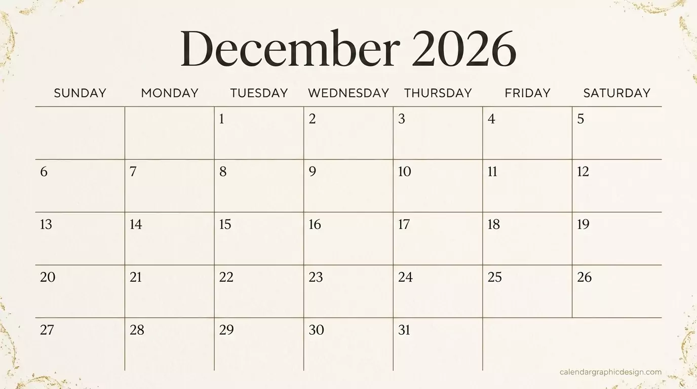 Free December 2026 Calendar Template