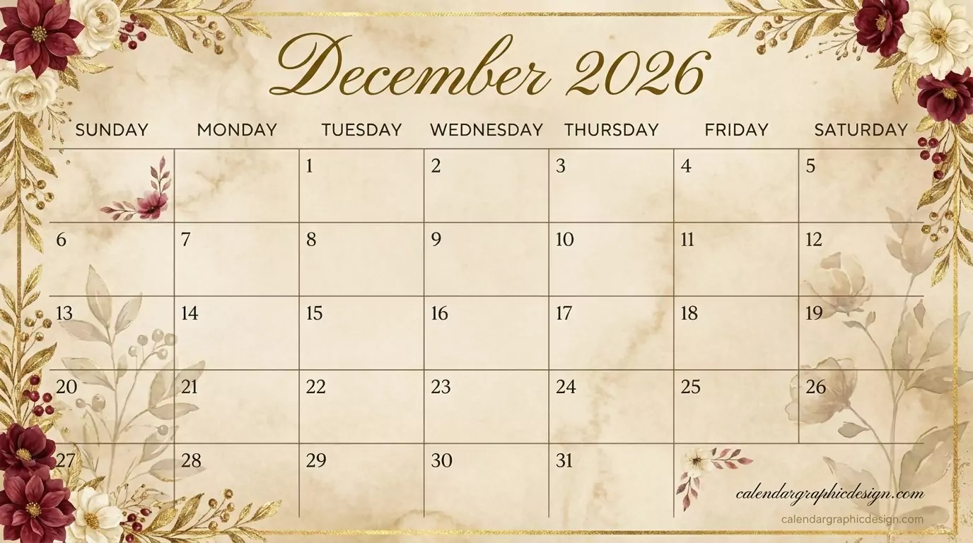 Printable December 2026 Calendar